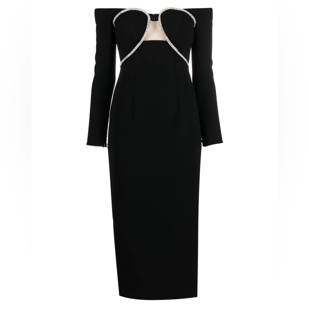 Self-Portrait Crystal Embellished Crepe Off the Shoulder dress